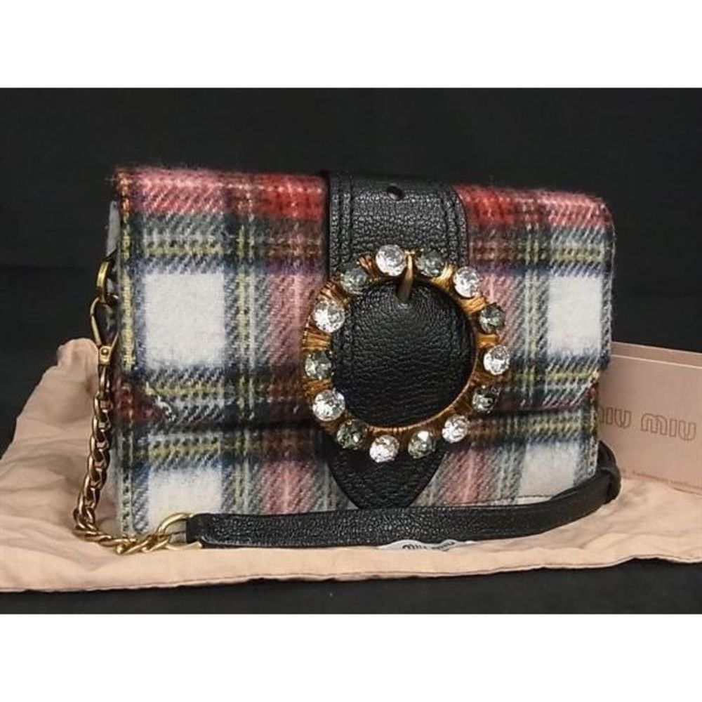 Miu Miu Wool Plaid 2way Shoulder Bag Mini Bag Red - image 1
